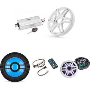 Clarion Marine 4 Channel Amp & Premium 7.7" w/ 10" White Grill Boat Audio Upgrade Bundle  ( Includes LED Remote ) - 1 of 4