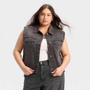 Women's Denim Oversized Trucker Vest - Wild Fable™ Black Wash - 1 of 4