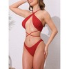INSPIRE CHIC Women's Criss Cross Backless Elegant Ribbed Knit Bikini Sets, Strappy Top Triangle Bottom Swimwear Bathing Suits 1 Set - 2 of 4