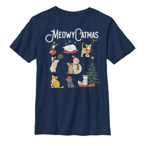 Boy's Lost Gods Christmas Cat Collage T-Shirt - 1 of 3
