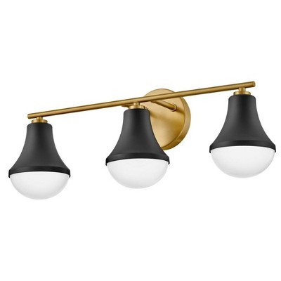 Black and Brass 3-Light Vanity with Opal Glass Shades