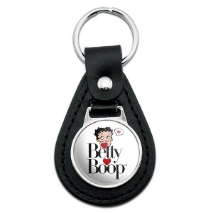 Betty Boop Heart Logo Black Leather Keychain - 1 of 4