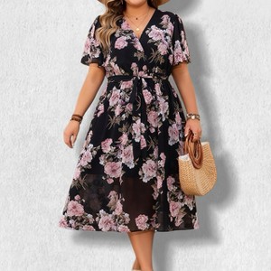 plus size long flowy summer dresses plus Size Dresses for Women Loose Summer Casual A-Line Flowy Midi Dress  with Poc