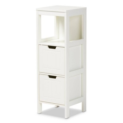 Reuben 2 Drawer Wood Storage Cabinet White - Baxton Studio: Mid-Century Modern Bathroom Floor Organizer with 10 Shelves