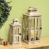 HOMCOM 2 Pack 28"/20" Large Rustic Wooden Lantern Decorative, Indoor/Outdoor Lantern for Home Décor (No Glass), Natural - image 3 of 4