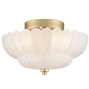 Claxy 3-light Modern Gold Metal with Scalloped Milk Glass Semi Flush Mount Ceiling Light for Living Room - 1 of 4
