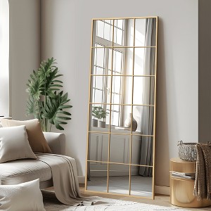 Lirago Gold Wrought Iron Grid Rectangular Full Length Mirror Frameless Design with Tempered Glass 1.05" D x 30" W x 69" H - 1 of 4