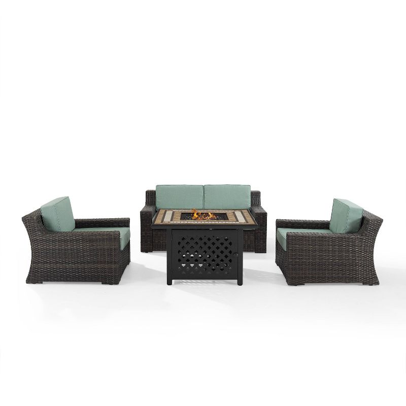 Beaufort 4 Pc Outdoor Wicker Conversation Set - Love seat and 2 Chairs with Fire Table Mist/Brown - Crosley, 3 of 11