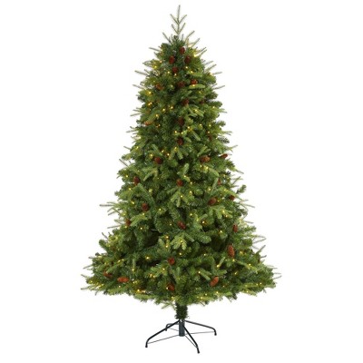 Nearly Natural 7-ft Wellington Spruce “Natural Look-in Artificial Christmas Tree with 400 Clear LED Lights and Pine Cones