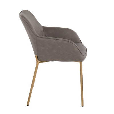 Daniella Gold Steel and Gray Faux Leather Dining Chairs, Set of 2