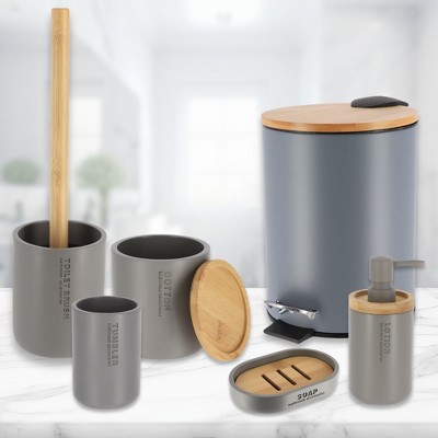 Evideco French Home Goods Bathroom Accessories with Natural Accents, Modern 6-piece Set