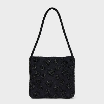 Beaded Heart Flat Shoulder Bag - A New Day™ Black