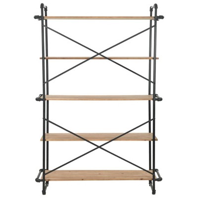 vidaXL Bookshelf Wall Bookcase Storage Standing Shelf Solid Firwood and Steel