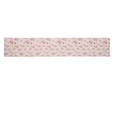 Unique Bargains Christmas Table Runner Yellow Snowflake Pink Christmas Tree Linen Pink Yellow White 72"x13" 1 Pc