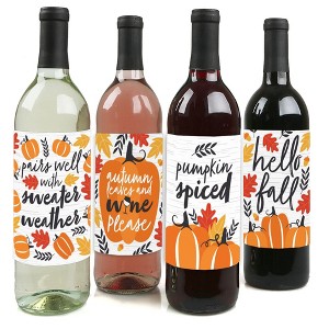 Big Dot of Happiness Fall Pumpkin - Halloween or Thanksgiving Party Decorations for Women and Men - Wine Bottle Label Stickers - Set of 4 - 1 of 4