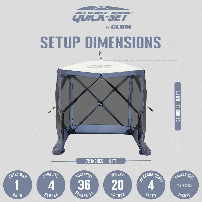 CLAM Quick-Set Traveler 6 x 6 Foot Easy Set Up Portable Outdoor Camping Pop Up Canopy Gazebo Shelter with Ground Stakes and Carry Bag, Slate Blue, 2 of 7