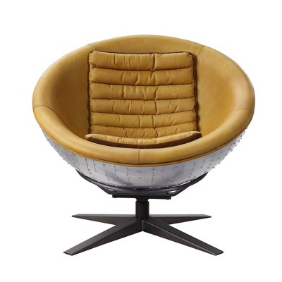 Turmeric Leather and Aluminum Barrel Accent Chair