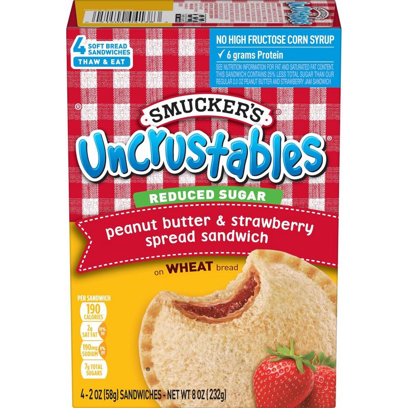 Smucker&#39;s Uncrustables Frozen Whole Wheat Peanut Butter &#38; Strawberry Jam Sandwich - 8oz/4ct, 4 of 8