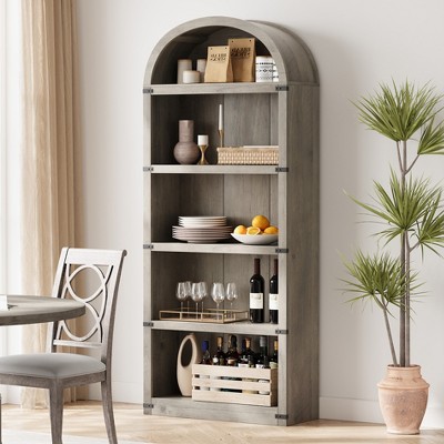 Garvee Bookcase 5 Shelf Arched Bookshelf 71.65in Tall Bookcase Farmhouse Display Storage Rack Wooden Bookshelves for Home Office, Living Room
