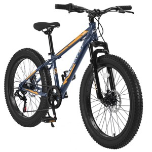 SEVOBAL Bicycles 24 Inch Fat Tire Mountain Bike Full Shimano 7 Speed Dual Disc Brakes Front Suspension, Gray, 67"*25"*40" - 1 of 4