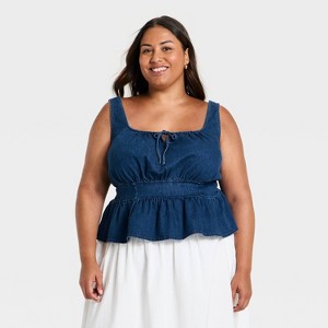 Women's Peplum Denim Tank Top - Ava & Viv™ Medium Wash : Target
