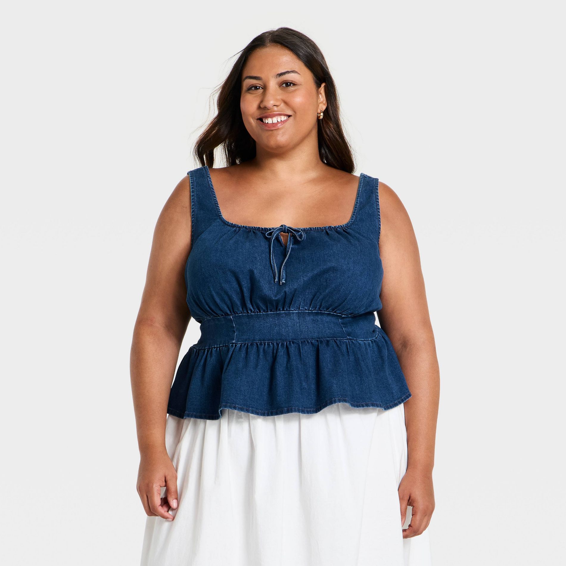 Women's Peplum Denim Tank Top - Ava & Viv™ Medium Wash