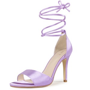 BLISSFUL STEP Women's Satin Lace Up Open Toe Stiletto Heel Sandals - 1 of 3