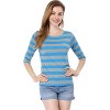 INSPIRE CHIC Women's Elbow Sleeves Boat Slim Fit Casual Stripe Animal Print Multi Floral Pattern T-Shirt - 2 of 4