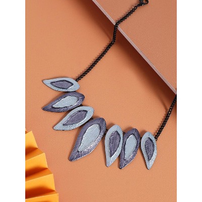 SOHI Women's Steel Blue Dented Leaf Necklace