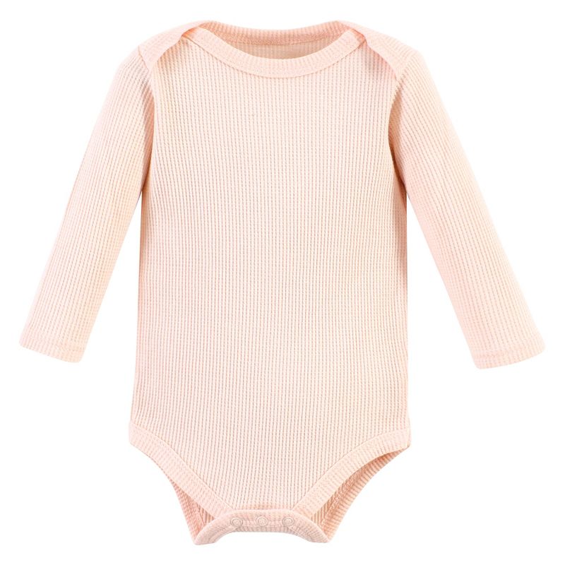 Hudson Baby Infant Girl Thermal Long Sleeve Bodysuits, Soft Pink Sage Rose, 4 of 8