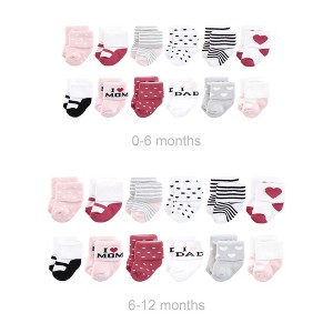 Hudson Baby Infant Girl Grow with Me Cotton Terry Socks, Mom Dad Girl Pink Black, 0-6 and 6-12 Months - 1 of 2