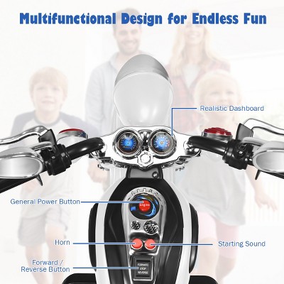White 6V Kids Ride-On Chopper Motorcycle with Headlight