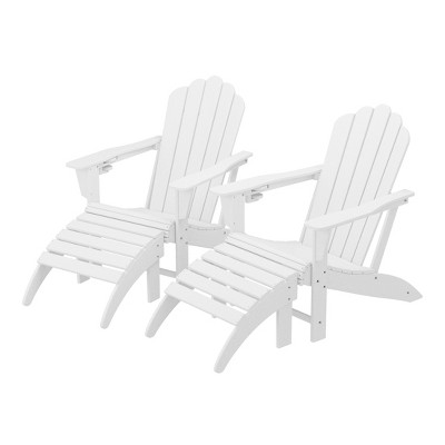 WestinTrends Highland 4-Piece Outdoor Patio HDPE Adirondack Chairs With Ottomans and Cup Holder Set