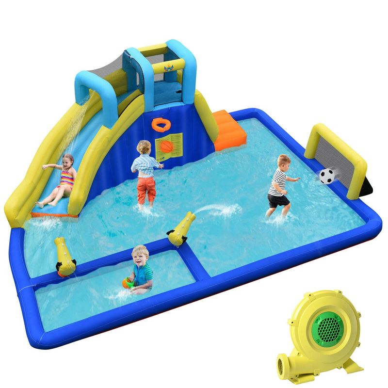 Costway Inflatable Water Slide Climbing Bounce House Splash Pool w/ 735W Blower, 1 of 11