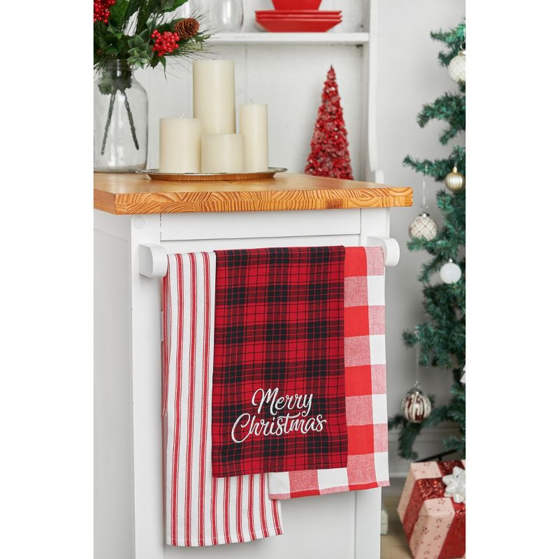 C&F Home 27" x 18" "Merry Christmas" Sentiment on Red and Black Plaid Background Cotton Embroidered Woven Kitchen Towel Decor Decoration, 4 of 7
