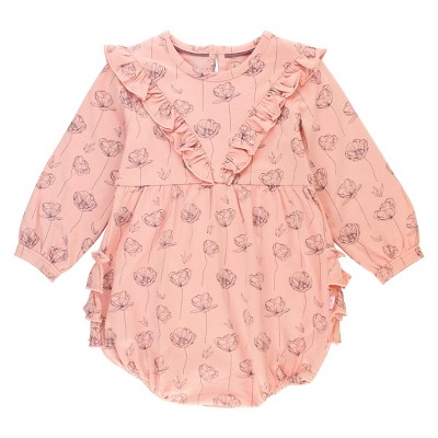 Image of RuffleButts Infant Girls Long Sleeve V-Ruffle Bubble Romper
