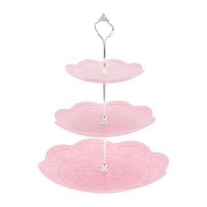 Unique Bargains 3 Tier Dessert Cupcake Stand Holder Round with Tiered Serving Tray for Donuts Fruits Pink Silver Tone - 1 of 4