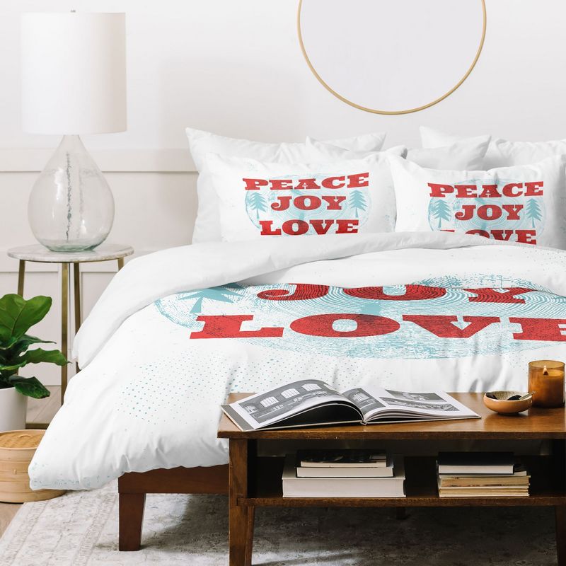 Heather Dutton Peace Joy Love Woodcut Duvet Cover + Pillow Sham(s) - Deny Designs, 3 of 5