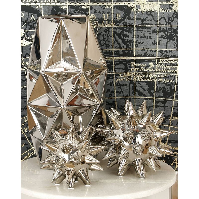 Set of 3 Modern Ceramic Spiked Star Figurine Silver - Olivia &#38; May, 3 of 9