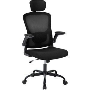 Ergonomic High-Gray Office Chair with Adjustable Headrest & Lumbar Support - Flip-Up Armrest, Rolling Mesh Chair for Home Office, Study, Bedroom - 1 of 4