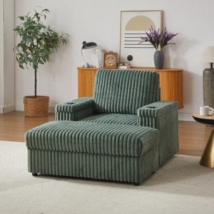 KWPZQEB Corduroy Oversized Armchair, 42" Wide Accent Chairs with Storage Ottoman & Cup Holder, Modern Lounge Chair for Living Room, Bedroom - 1 of 4