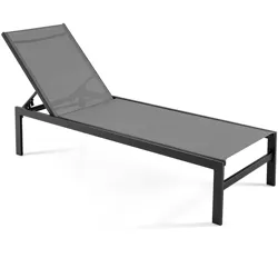 Tangkula Patio Chaise Lounge Outdoor Adjustable Lounge Chair W/ 6-Position Backrest Grey