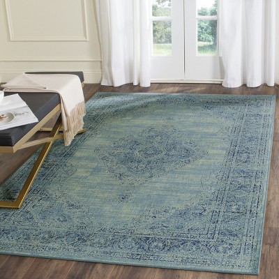 Turquoise and Multi Rectangular Medallion Viscose Area Rug, 10' x 14'