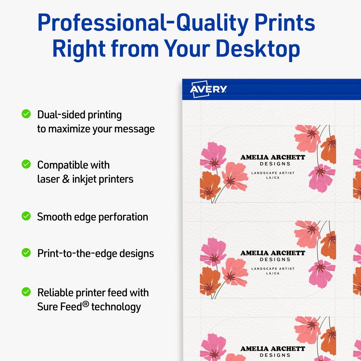 Avery Matte White Business Cards, 2" x 3-1/2" Leaf - thumbnail 2