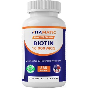 Biotin 10,000mcg - 365 Vegan Tablets - 1 of 4