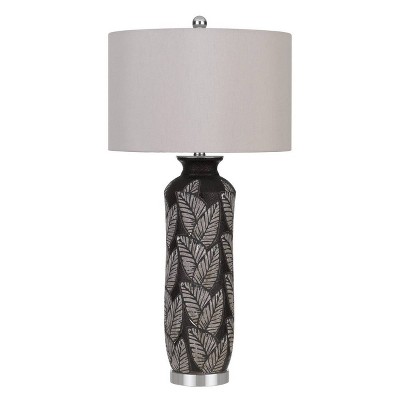 32" 3-way Shiloh Ceramic Table lamp with Drum Hardback Fabric Shade Black/Silver - Cal Lighting