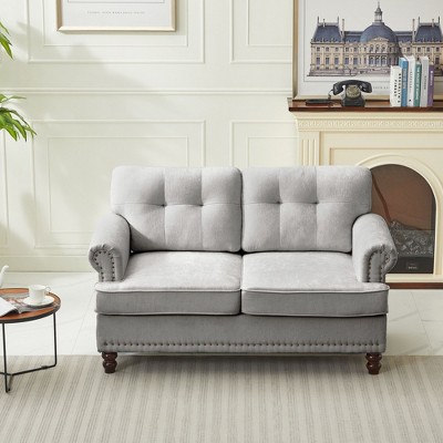 Hyleory Chenille Tufted Comfy Sofa Couch with Slope Armrests and Solid Wood leg
