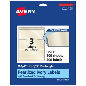 Avery Pearlized Ivory Rectangle Labels with Sure Feed Technology, 3-1/4" x 8-3/8" - 1 of 4