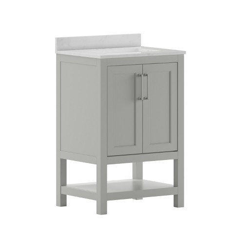 24 Bathroom Vanity with Top Sink and 2 Soft Close Doors, Gray - ModernLuxe