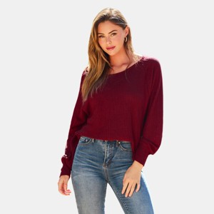 Women's Cozy Burgundy Knit Top with Relaxed Fit - Cupshe - 1 of 4
